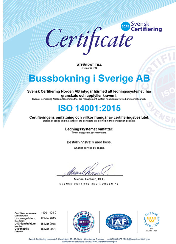 ISO14001:2015 Certifikat